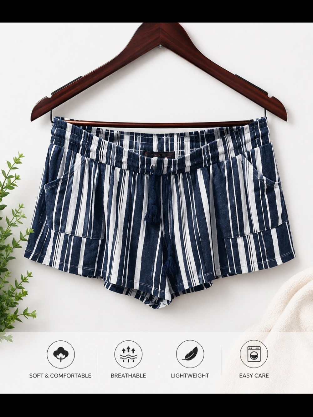 No Boundaries Navy and White Striped Athletic Shorts